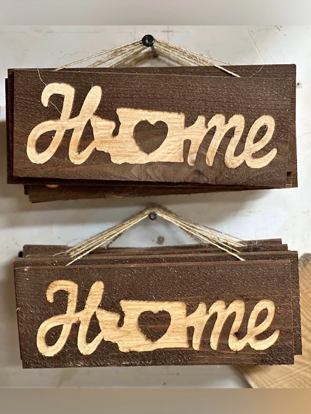 Rustic Carved Wood WA State Love Sign - Brown and Natural